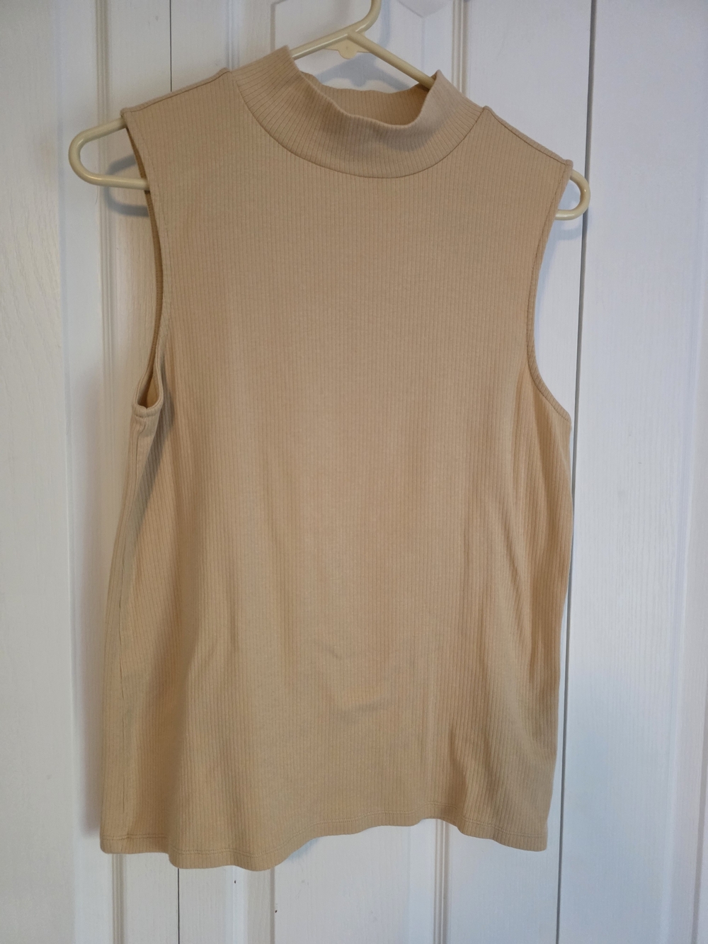 a.n.a Sleeveless Mock Neck Ribbed Tank - Beige